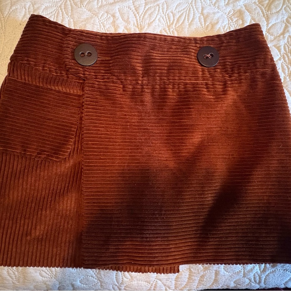 Rouje Rust Brown Corduroy Mini Skirt with Button Detail